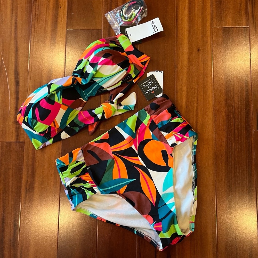 New NWT Bar III Multicolor Bikini Swim‎ Set Two Piece Bandeau Strap Padded Sz XS